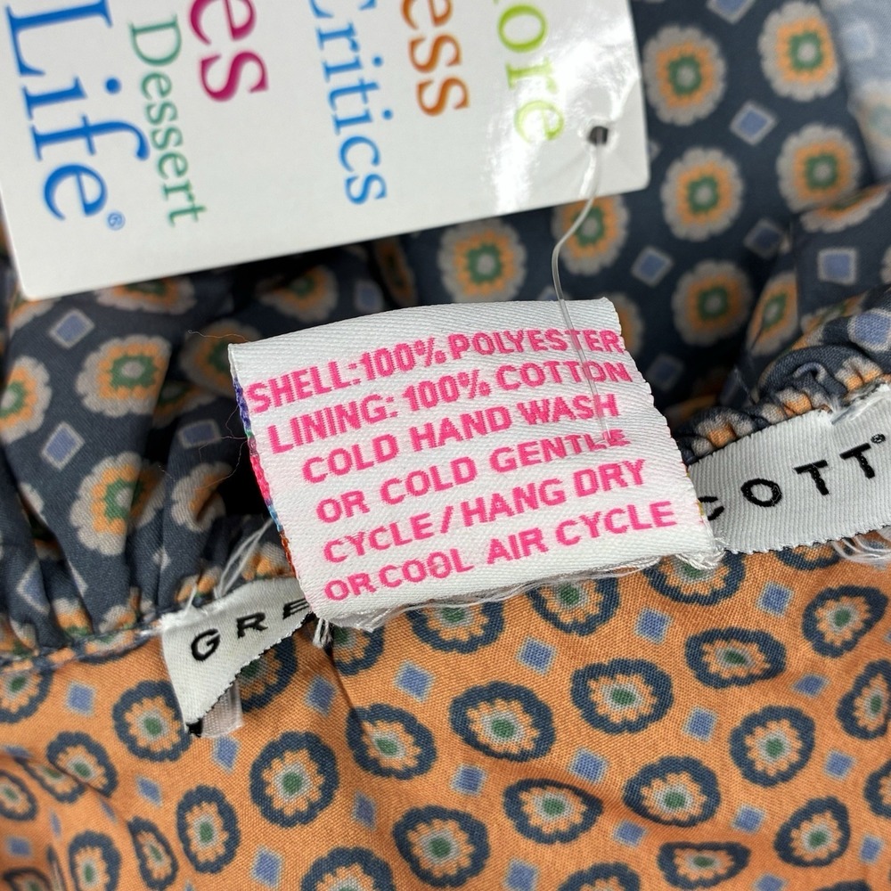 Gretchen Scott Tiered Maxi Dress Ruffle Collar Blue Orange Print Women's Large - Picture 12 of 16